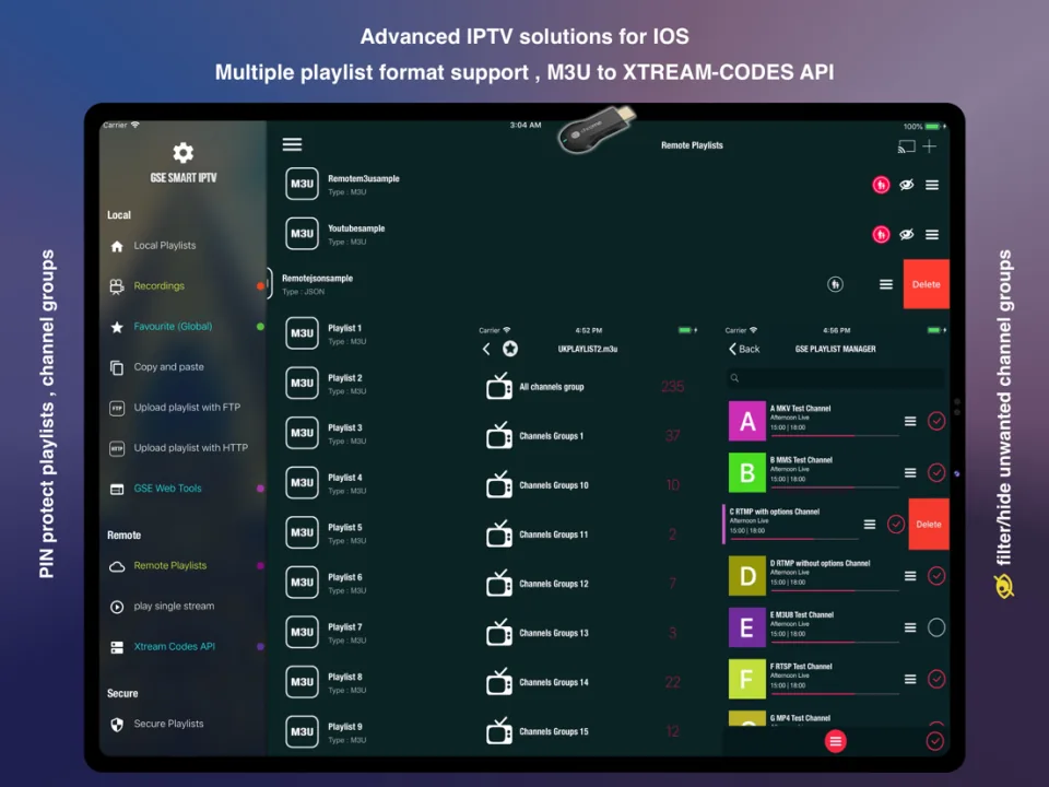 Playlistbeheer van GSE Smart IPTV op een iPad