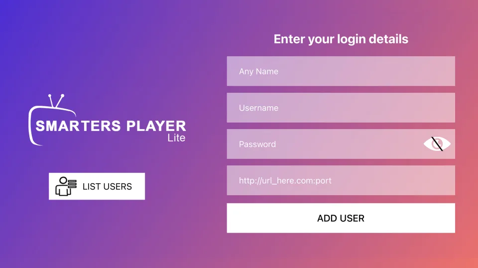 Startscherm van IPTV Smarters met live tv, films en series