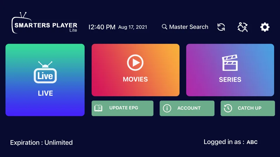 Kanalenoverzicht met tv-gids in IPTV Smarters
