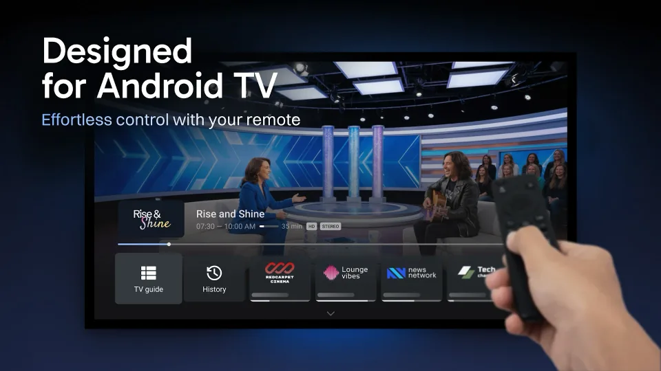 Tv-gids (EPG) van TiviMate op een Android TV-scherm