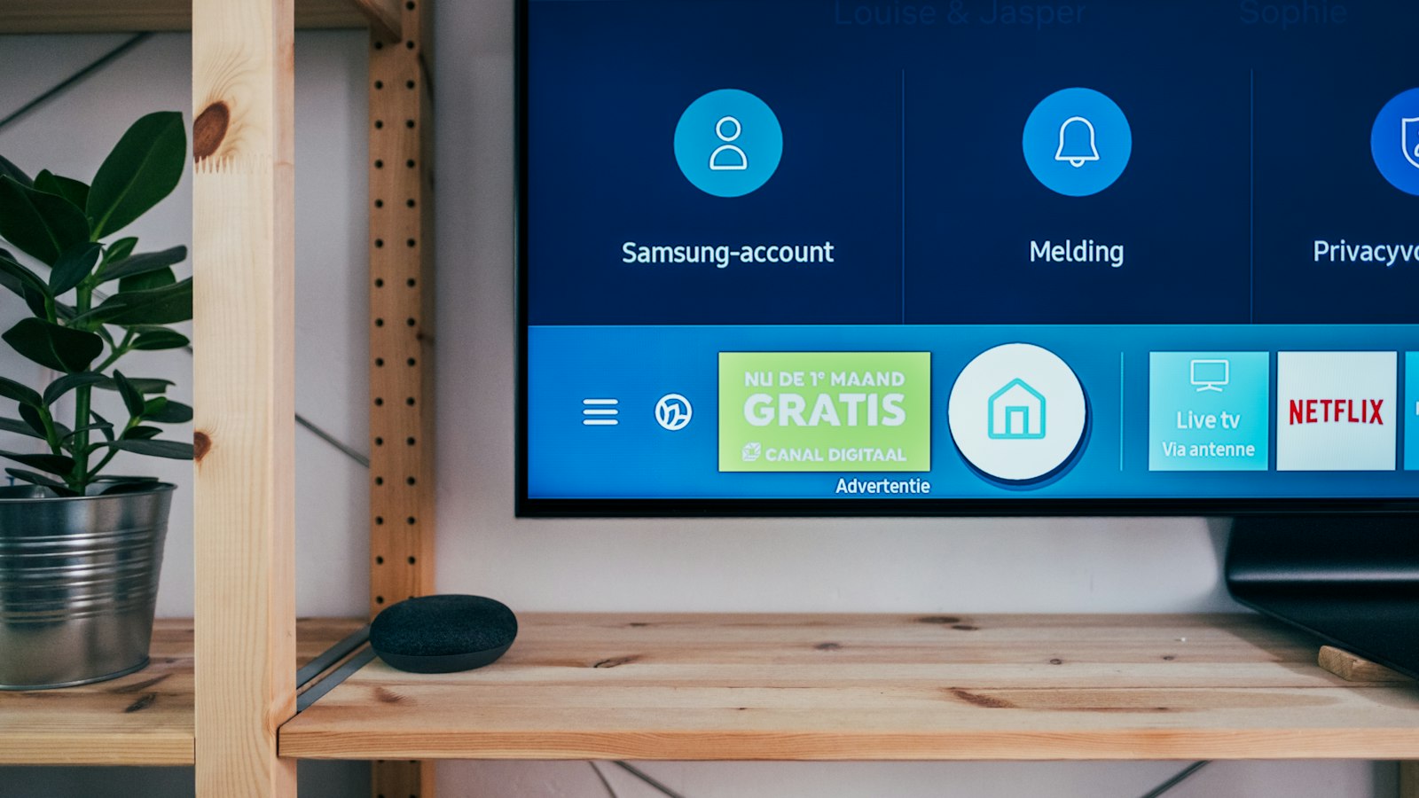 TV on a wooden rack