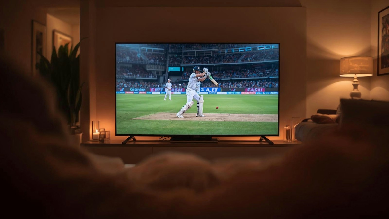 Sport op een tv in de avond